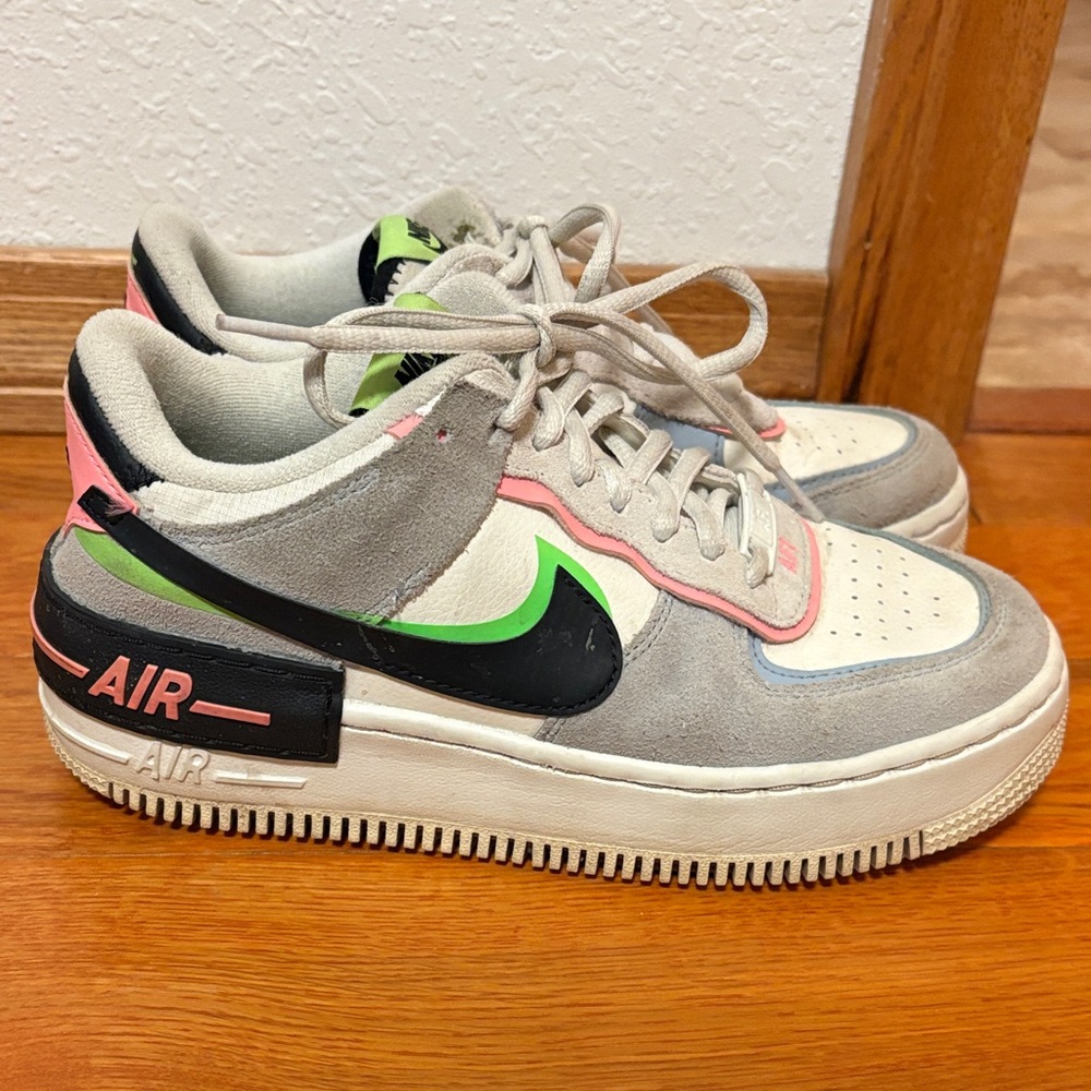 Nike Air Force 1 Blue Green and Pink Shoes